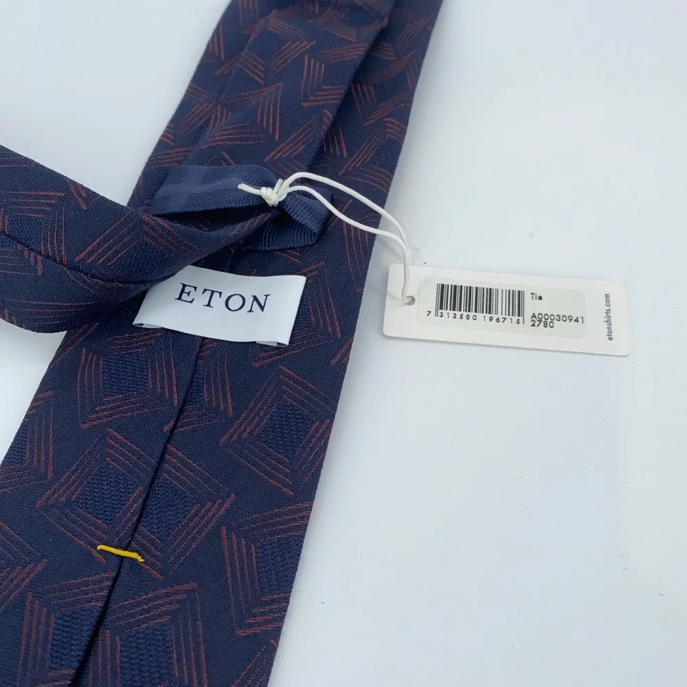 Eton Tie Mens One Size Navy Maroon Patterned Silk Classic Necktie Italy Made NWT